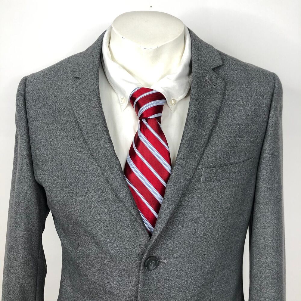 Topman US 38 Men's Wool Blend Two Button Blazer Sport Coat Jacket Light Gray